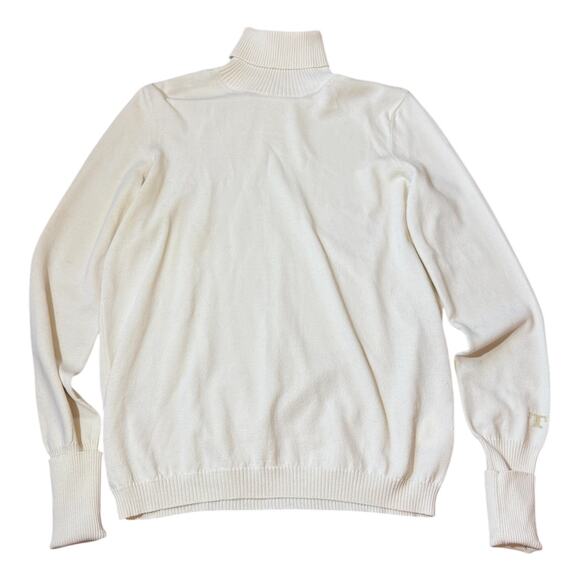 Tory Burch Top Turtleneck Long Sleeve Viscose Fold up Cuffs Cream Ivory Blouse - Picture 1 of 7